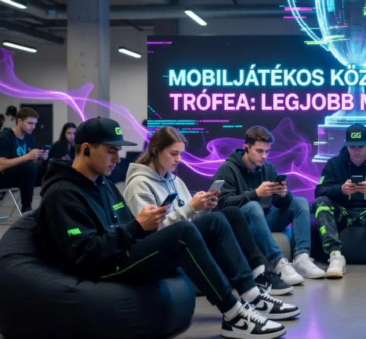 Mobiljátékos közösségi esemény illusztráció, fiatal játékosokkal
