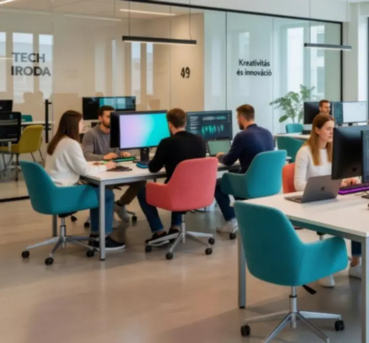 Modern technológiai iroda, ahol digitális tartalmak készülnek